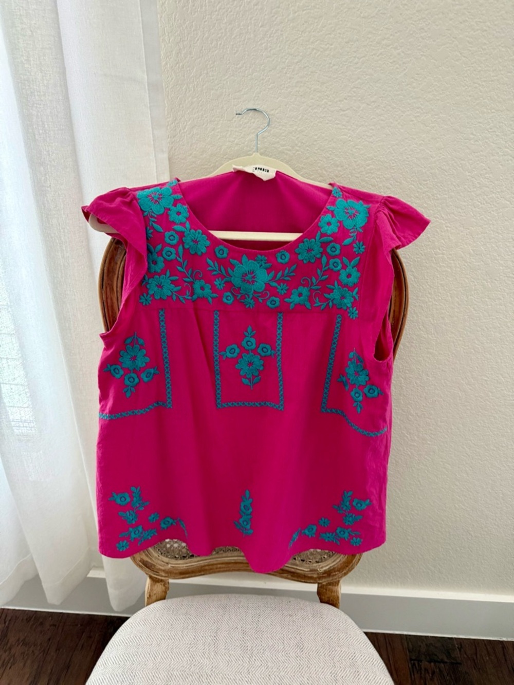 Savanna Jane Hot Pink Flutter Sleeve Embroidered Top